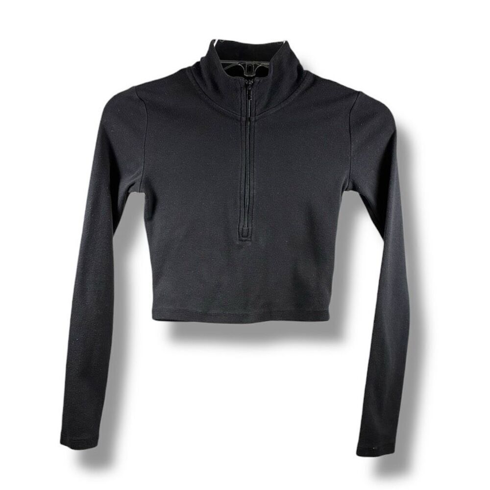 Sunday Best Aritzia 1/2 Zip Mock Neck Crop Top in Black Size XS